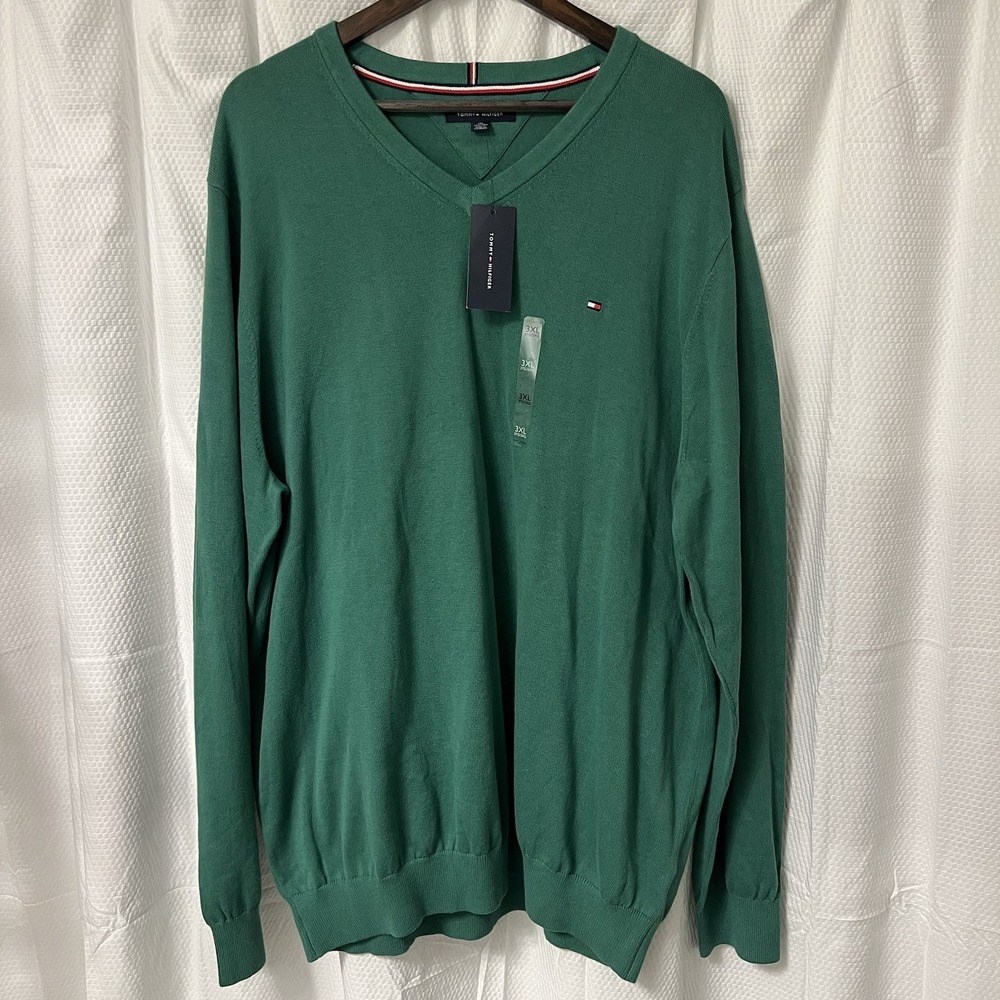 Tommy Hilfiger Men's NEW Sweater Pullover Solid Green V-Neck Size XXXL 3XL